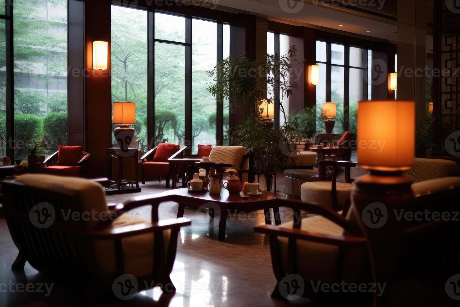 Hotel lobby with chinese style furniture profesional photograpy photo