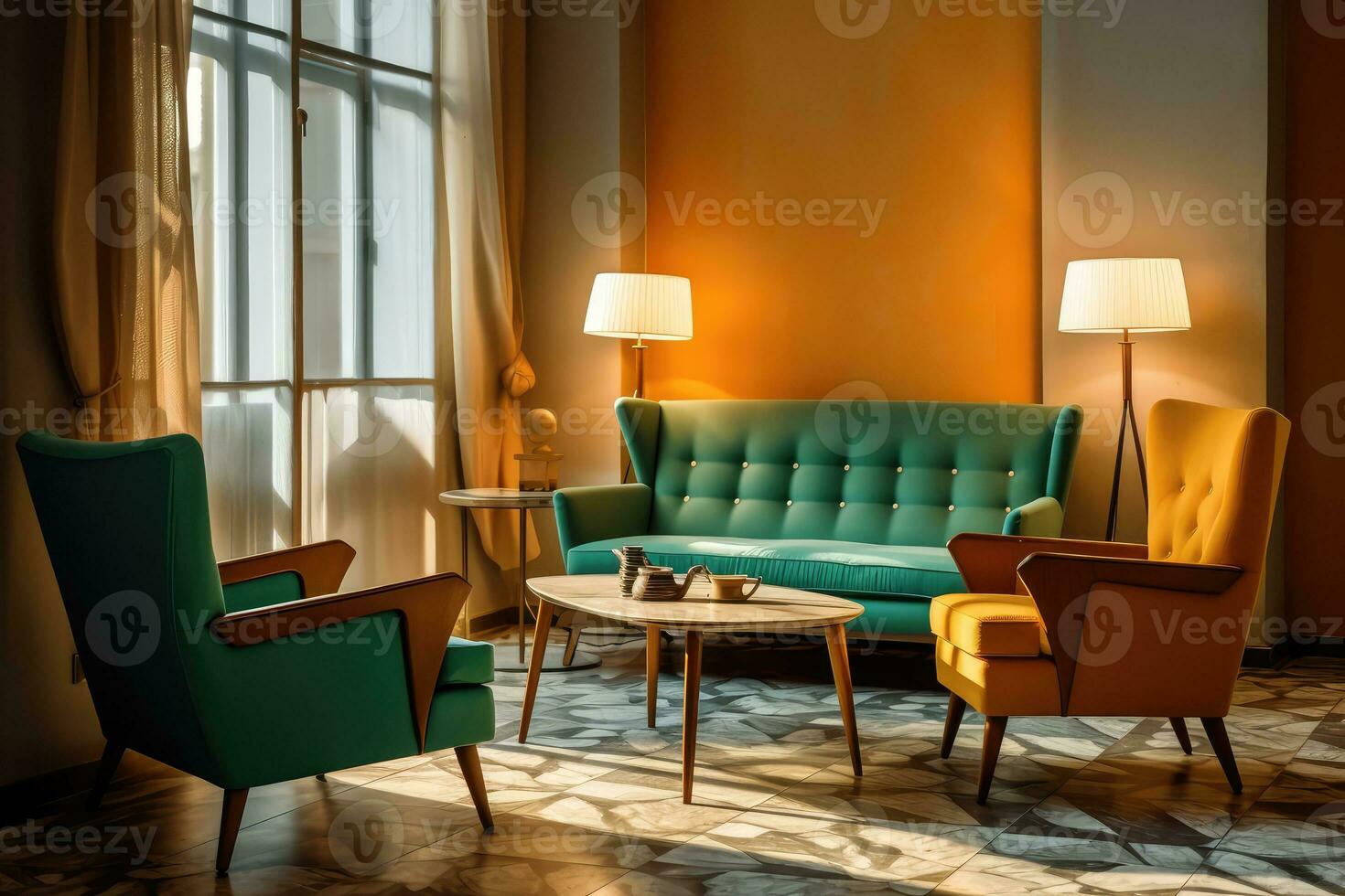 Hotel lobby with vintage style furniture profesional photograpy Ai Generated photo