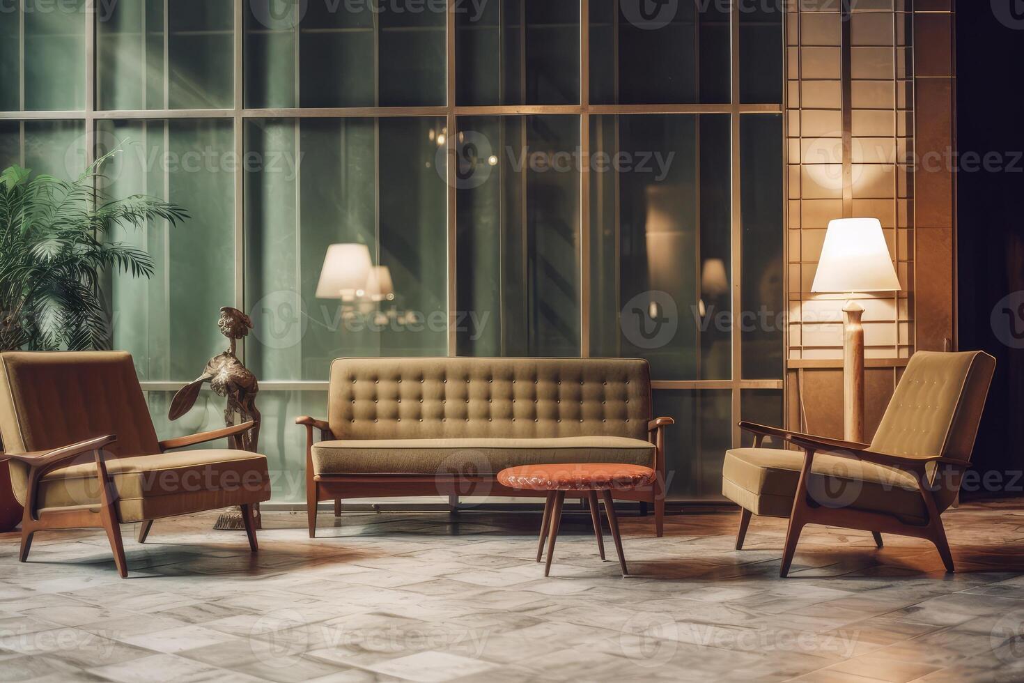 Hotel lobby with vintage style furniture profesional photograpy Ai Generated photo