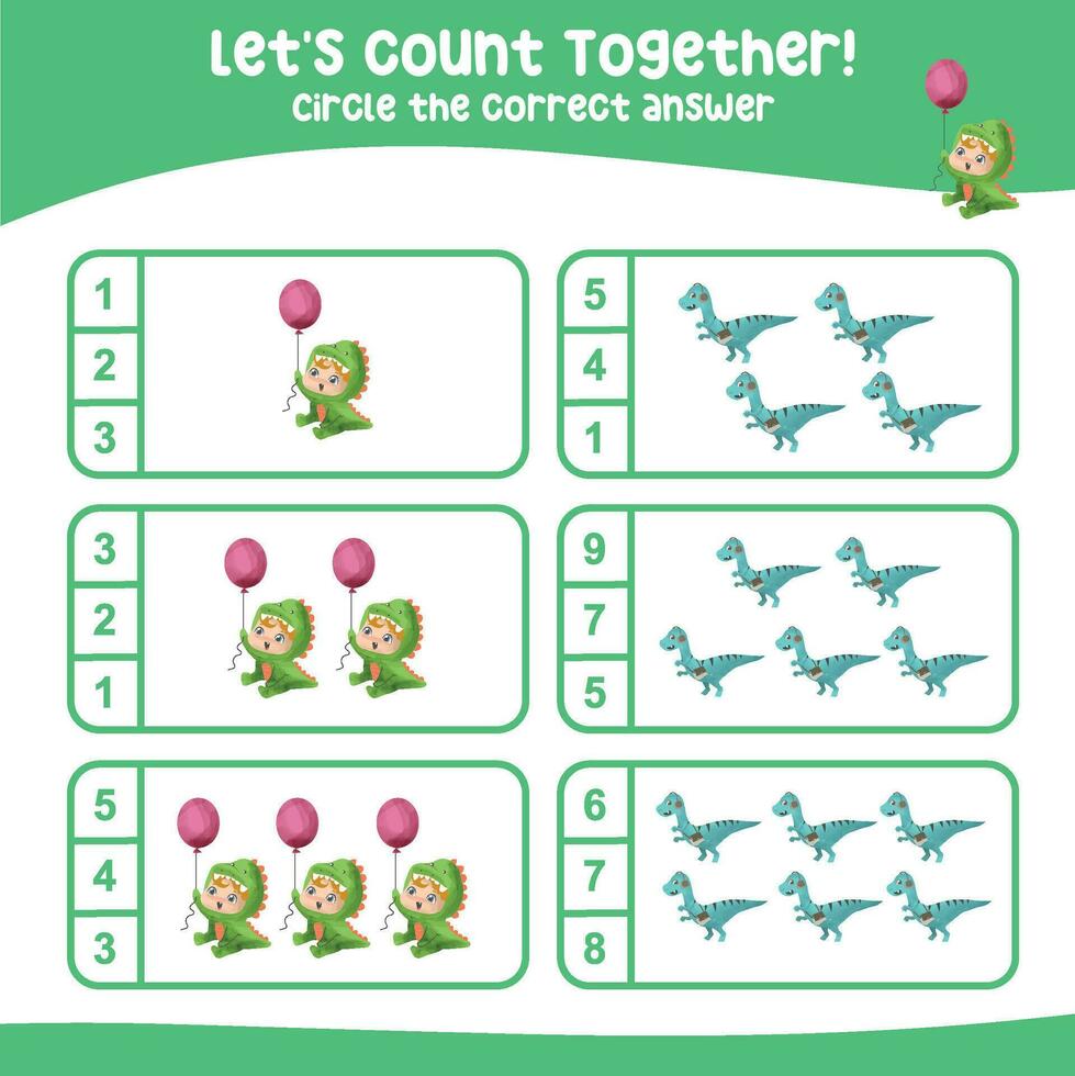 Lets count together worksheet. Educational printable math worksheet. Math game for children. Mathematic task. Kids activity sheet. Vector illustration
