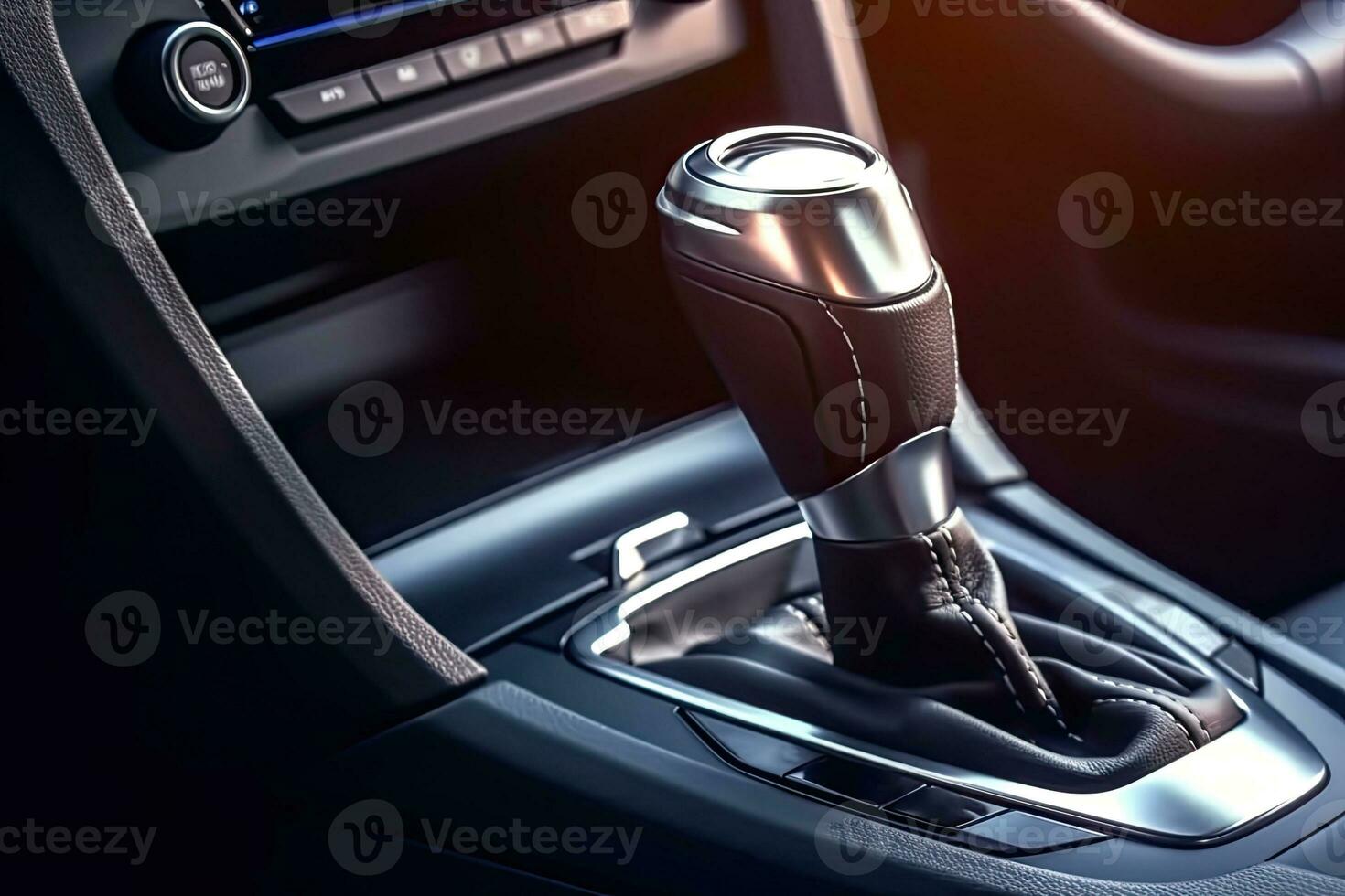 Automatic car interior details gear stick of a modern car. Close-up. Generative AI photo