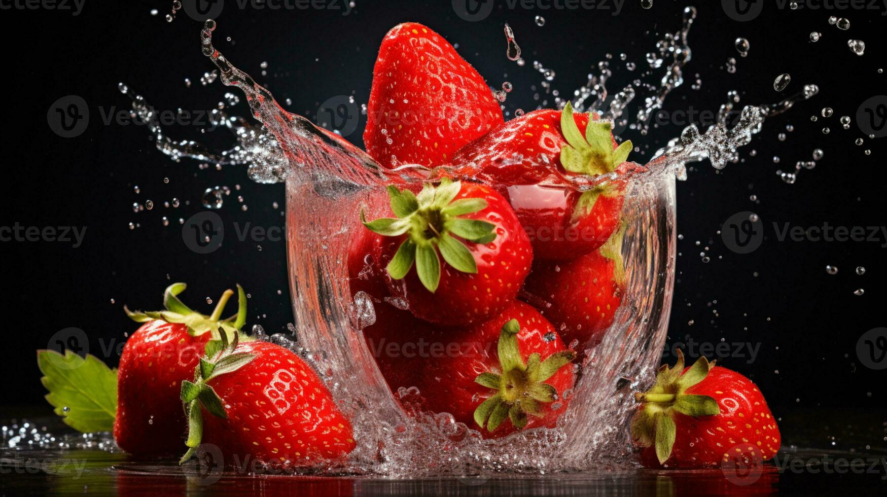 Fresh juicy strawberry fruit with water splash isolated on background, healthy fruit, AI Generative photo