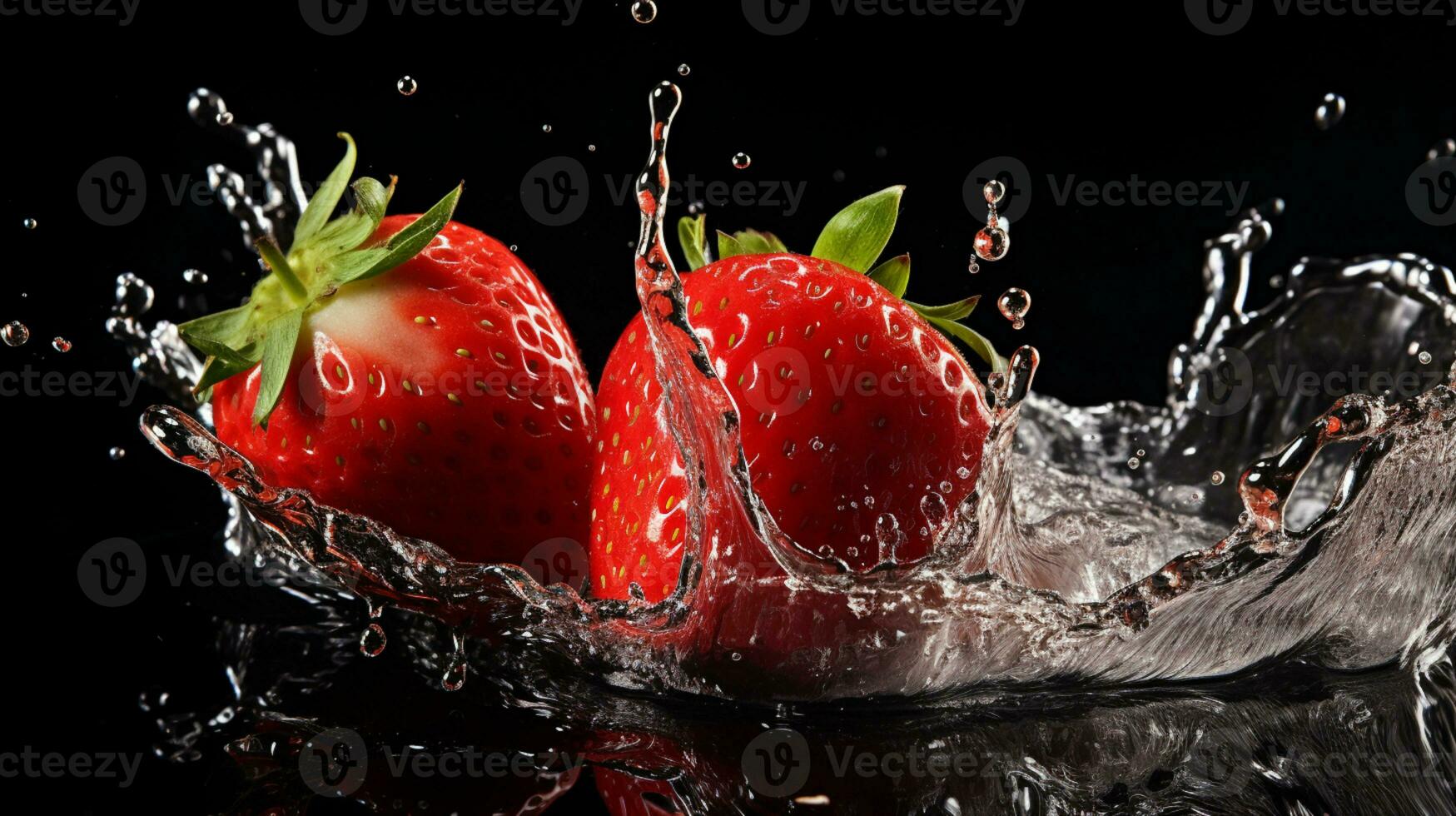 Fresh juicy strawberry fruit with water splash isolated on background, healthy fruit, AI Generative photo