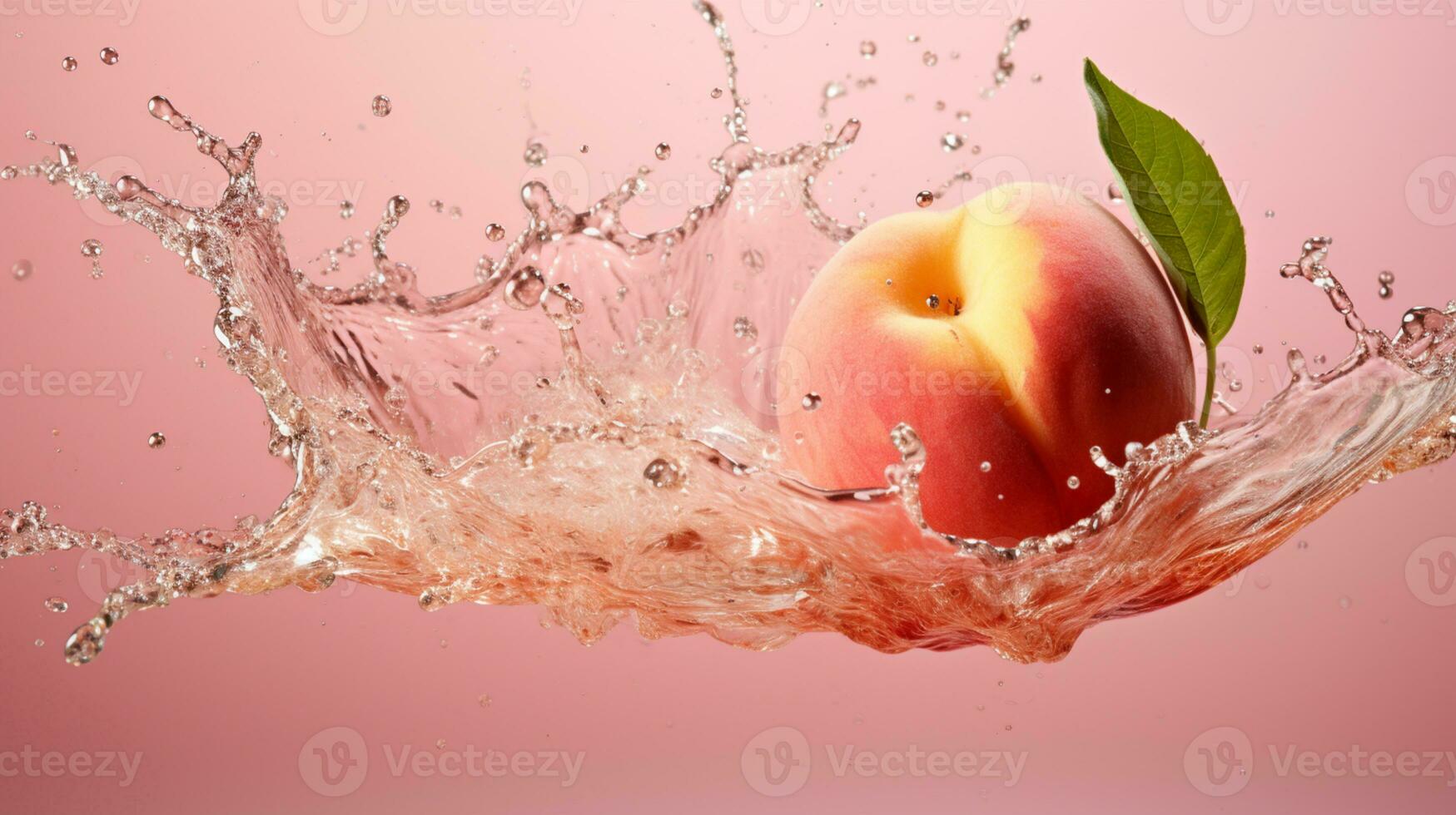 Fresco jugoso melocotón Fruta con agua chapoteo aislado en fondo, sano Fruta foto