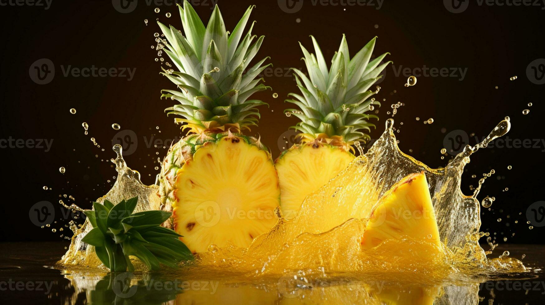 Fresh juicy pineapple fruit with water splash isolated on background, healthy tropical fruit photo
