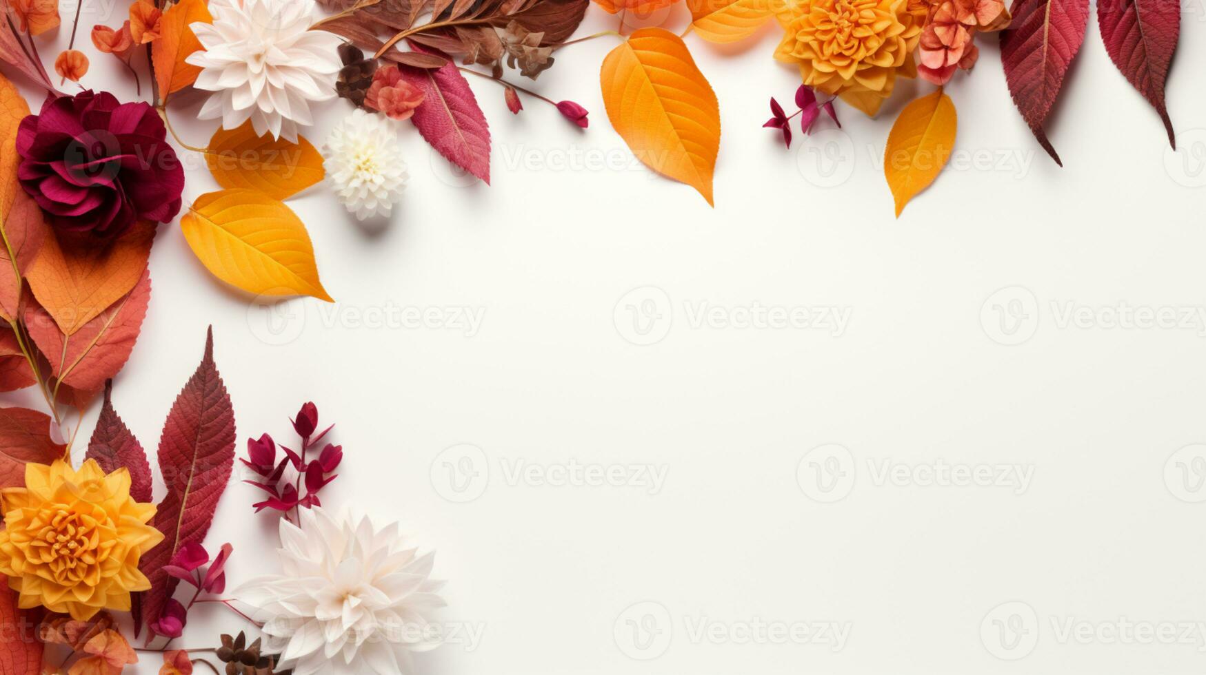 Colorful autumn yellow and red leaves isolated on background, Copy Space photo