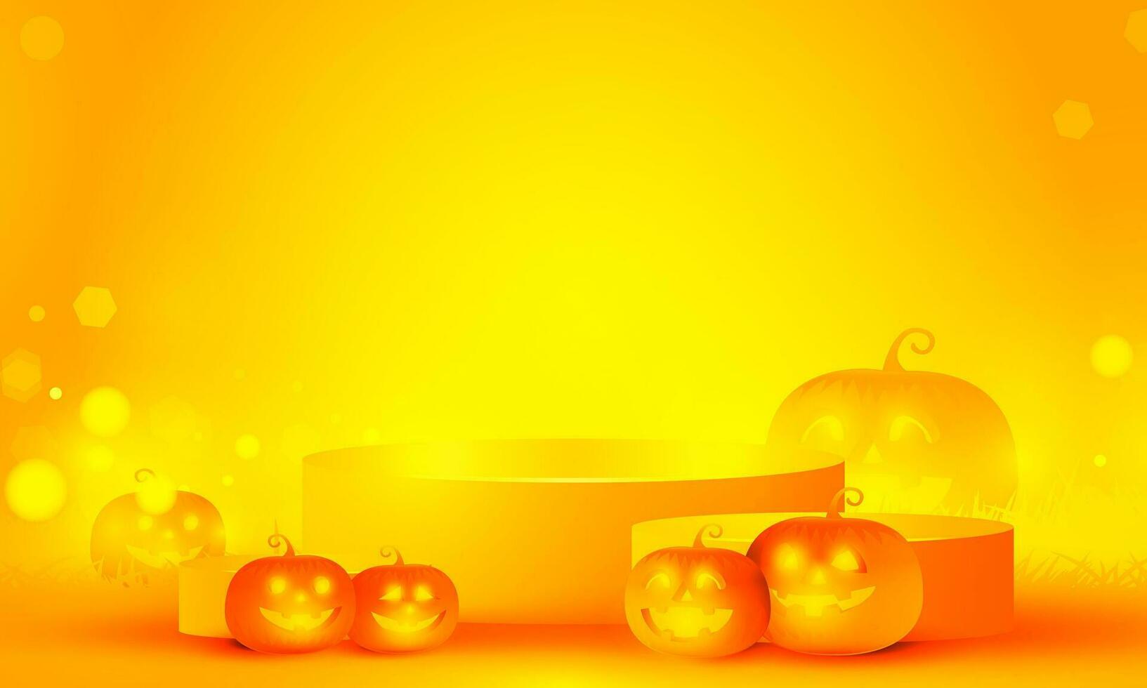 Abstract bokeh Light gold color with soft light orange background for Dark Cute halloween pumpkins vector magic holiday poster design.
