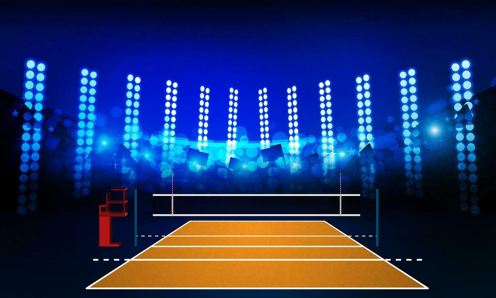 vóleibol Corte arena campo con brillante estadio luces diseño. vector iluminación