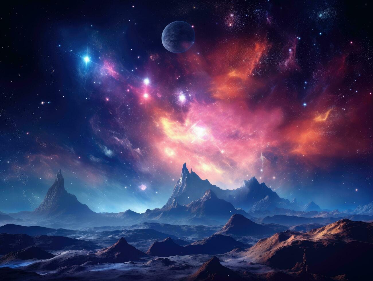 Fantasy surreal space scene with galaxy and nebula photo