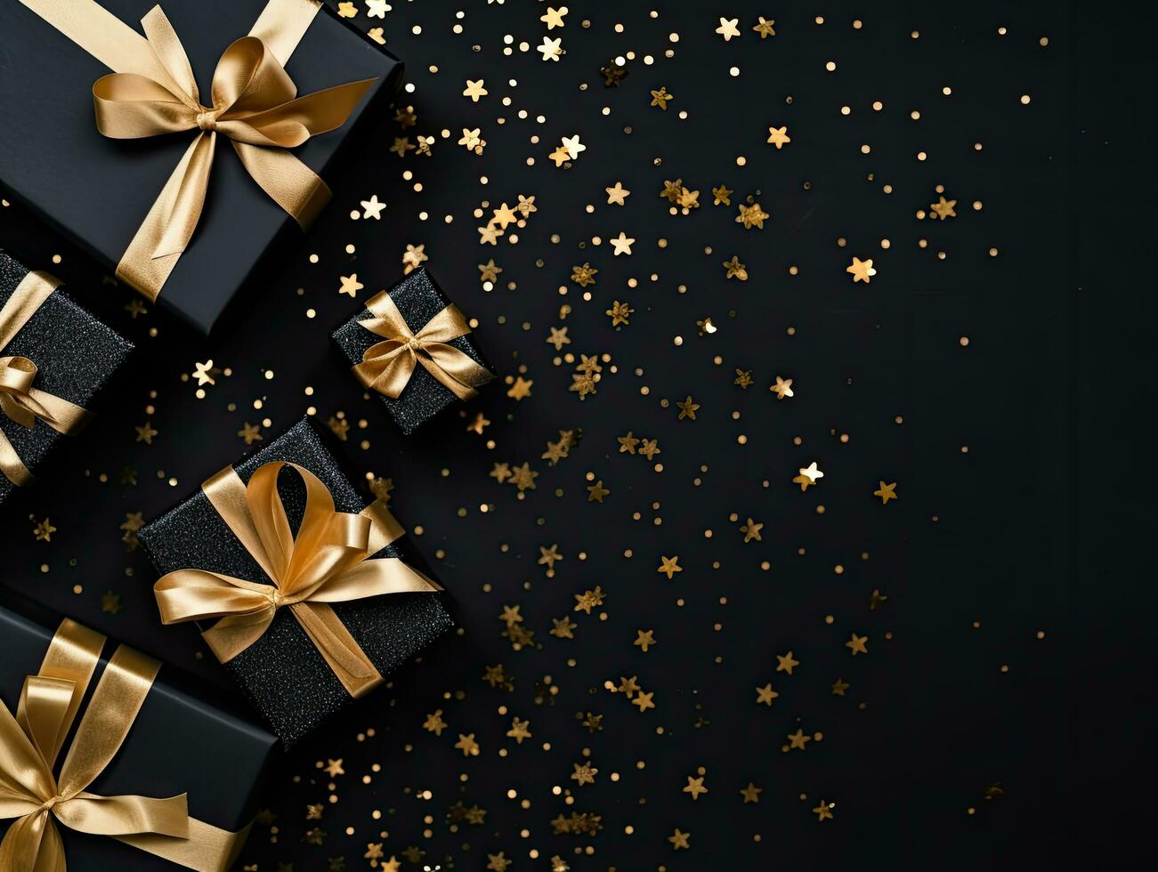 Black Friday or Christmas image showing luxury black and gold gifts photo