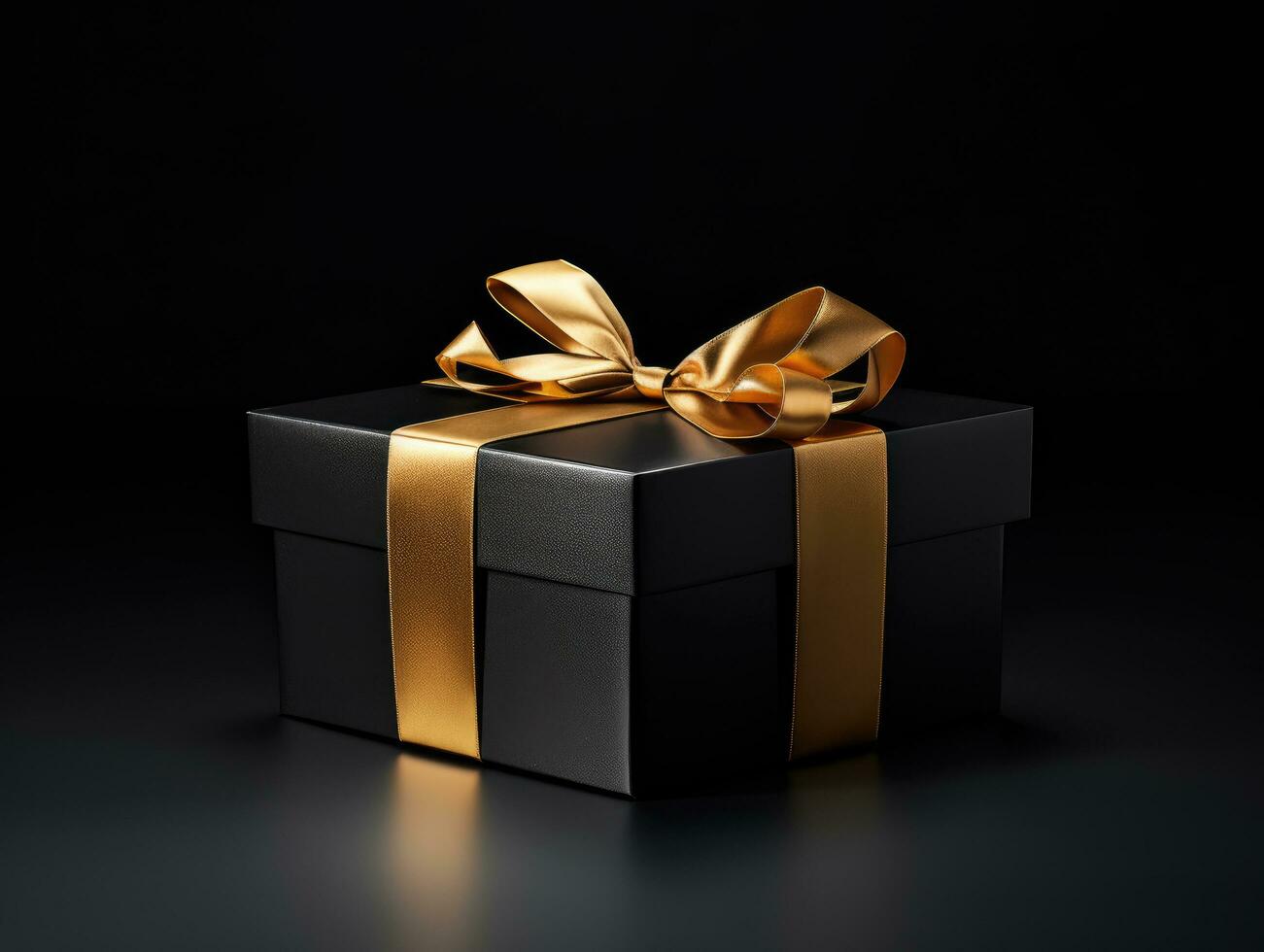 Christmas background with luxury black gift box with gold ribbon photo
