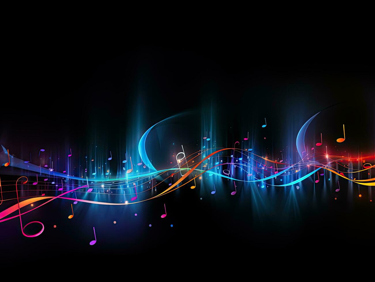 Abstract music notes background with glowing notes photo