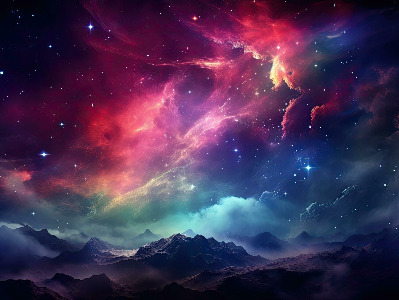 Fantasy landscape with fantastic space sky photo