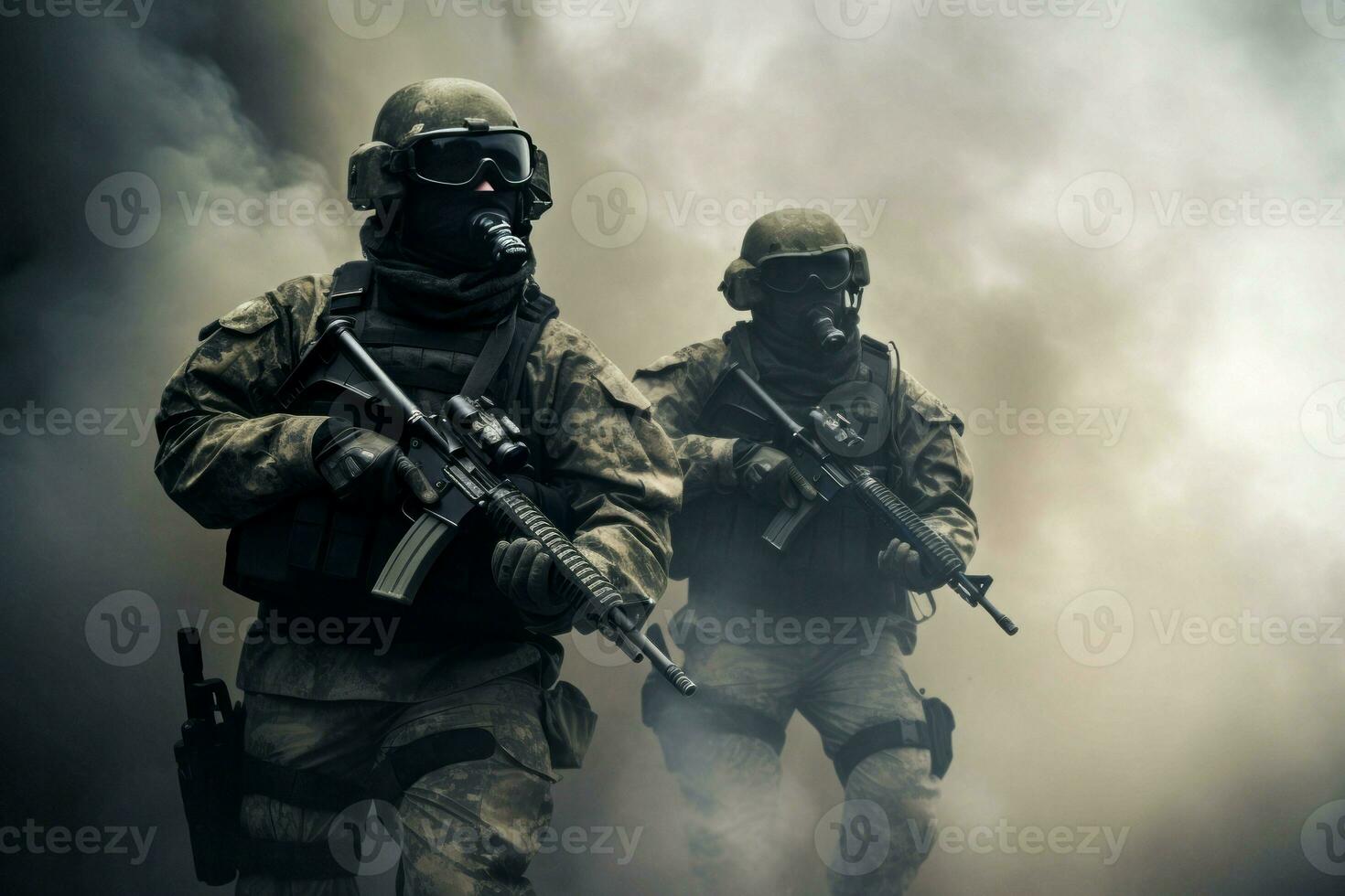 Soldier special forces smoke. Generate Ai photo