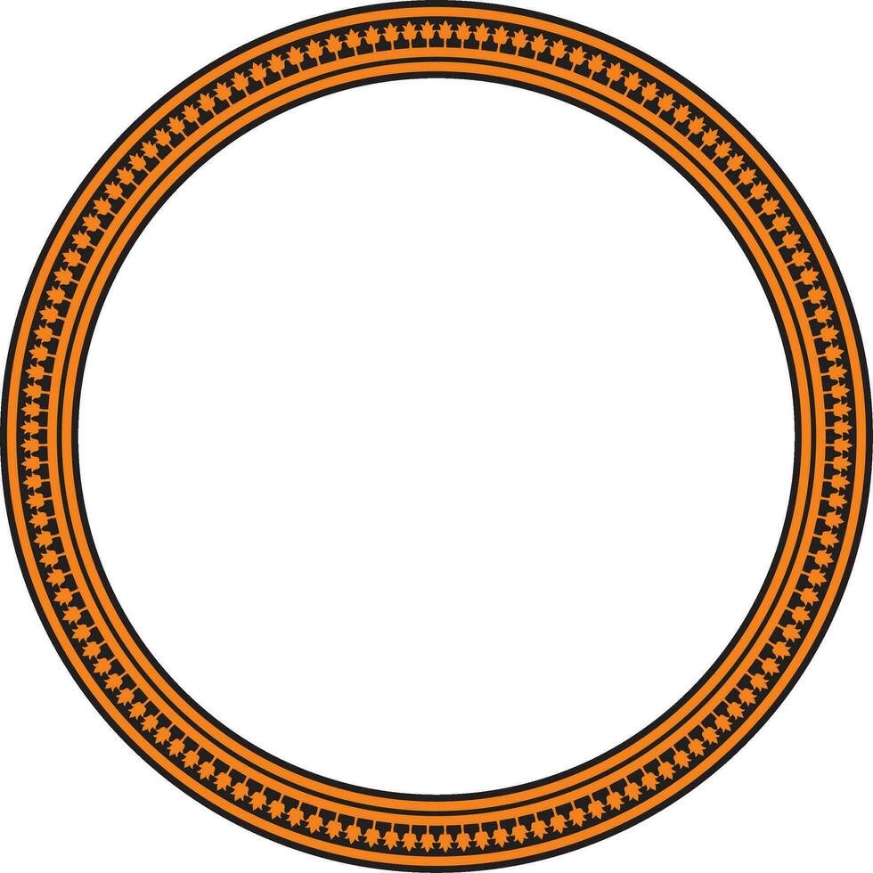 Vector gold and orange round byzantine ornament. Circle, border, frame of ancient Greece and Eastern Roman Empire. Decoration of the Russian Orthodox Church