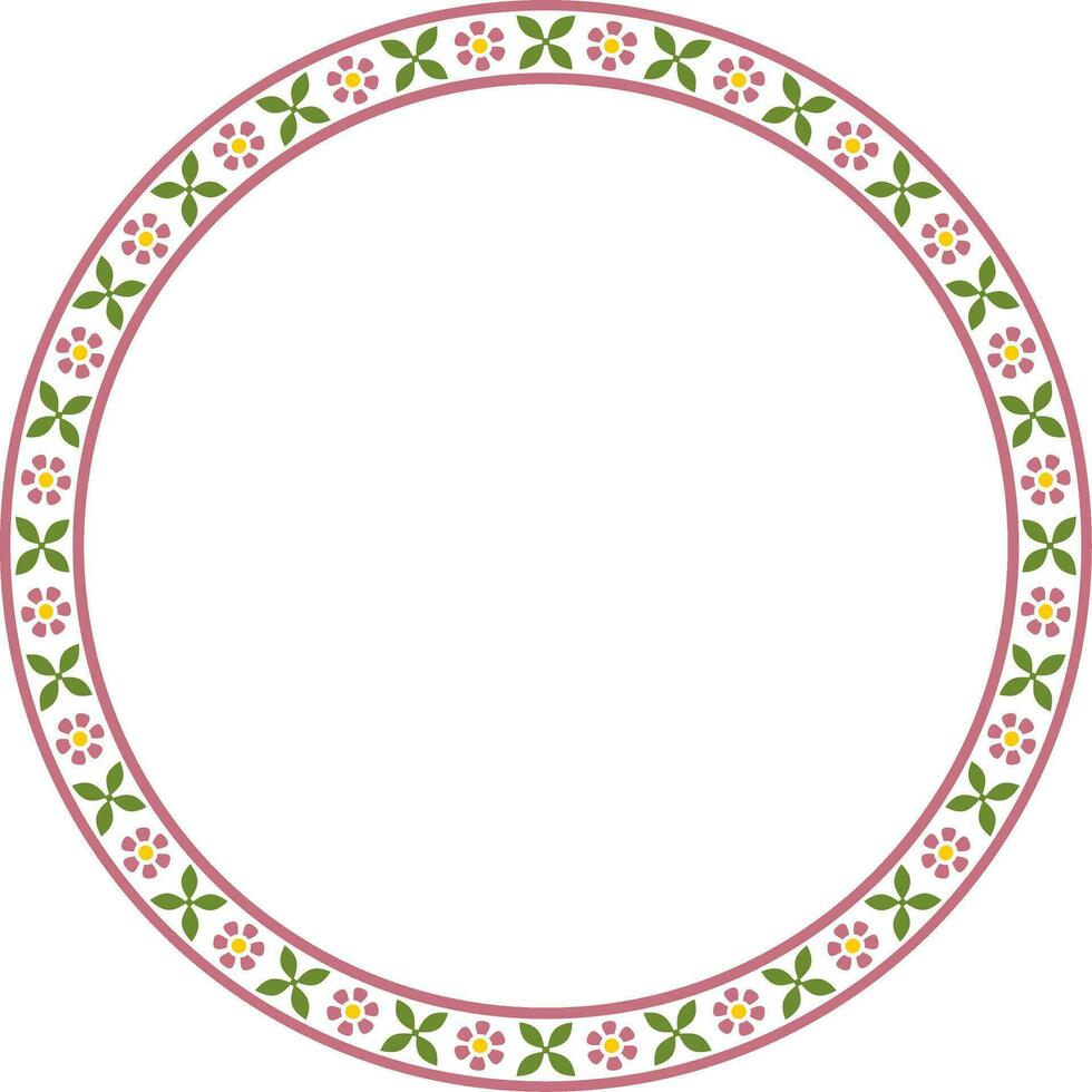 Vector round colorful Indian national ornament. Ethnic plant circle, border. Frame, flower ring. Poppies and leaves