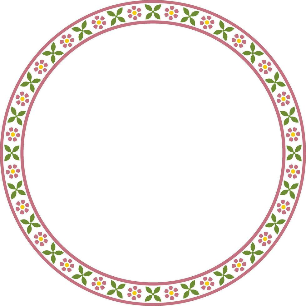 Vector round colorful Indian national ornament. Ethnic plant circle, border. Frame, flower ring. Poppies and leaves