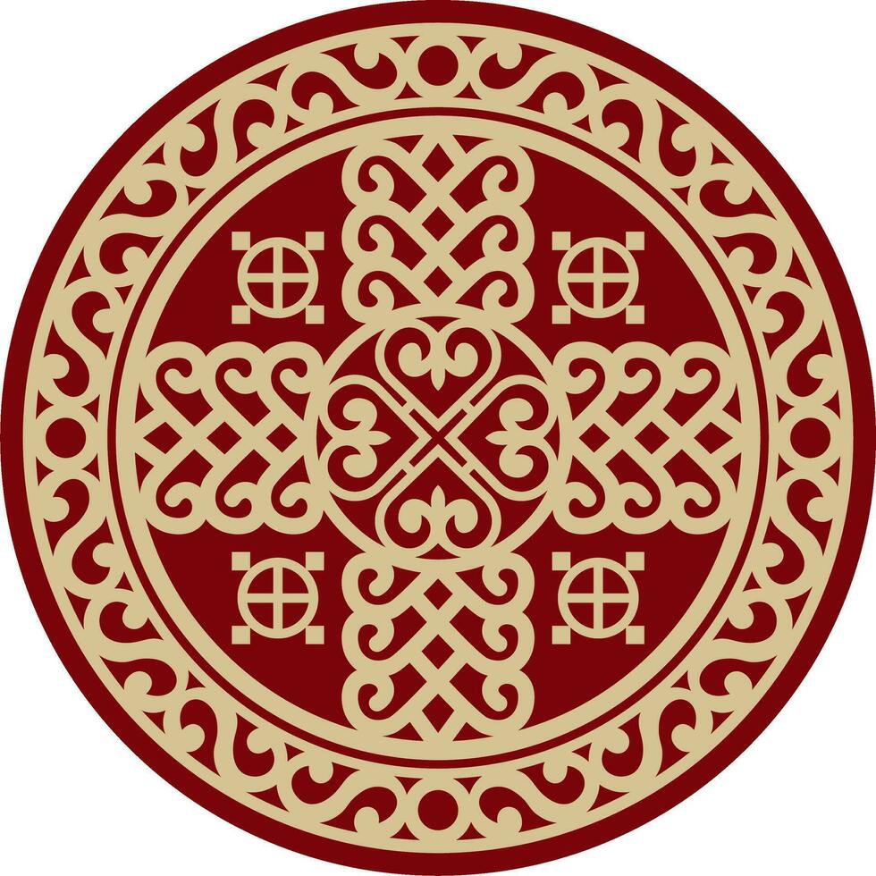 Vector red on a black background Yakut round ornament. The circle of the ancestors of the northern peoples of the tundra. Talisman, amulet, protection symbol of longevity and infinity.