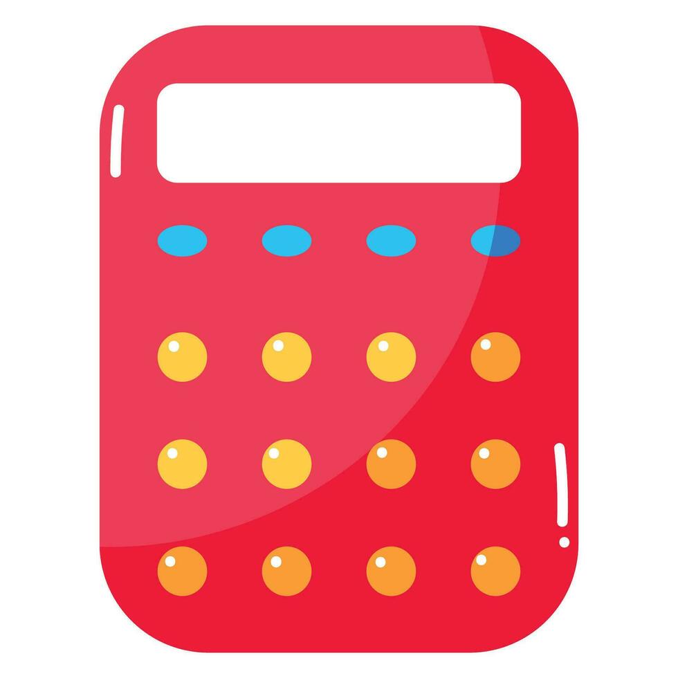 Cartoon red calculator with yellow buttons. School supplies vector