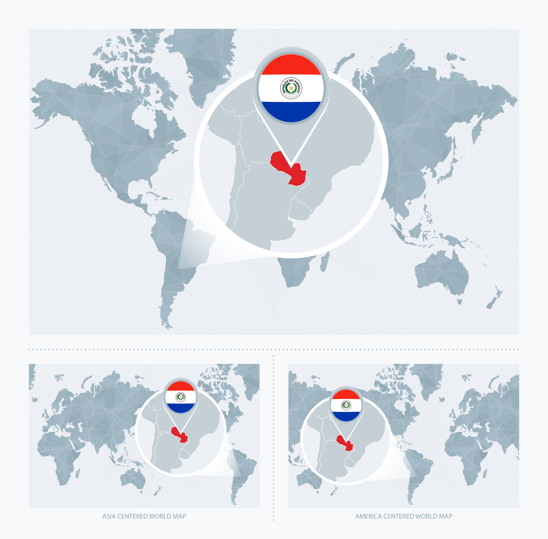 Magnificado Paraguay Terminado Mapa De El Mundo 3 Versiones De El Magnified Paraguay Over Map Of The World 3 Versions Of The World Map With Flag And Map Of Paraguay Vector 