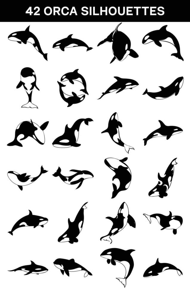 Set of orca whale silhouette. killer whale collection vector