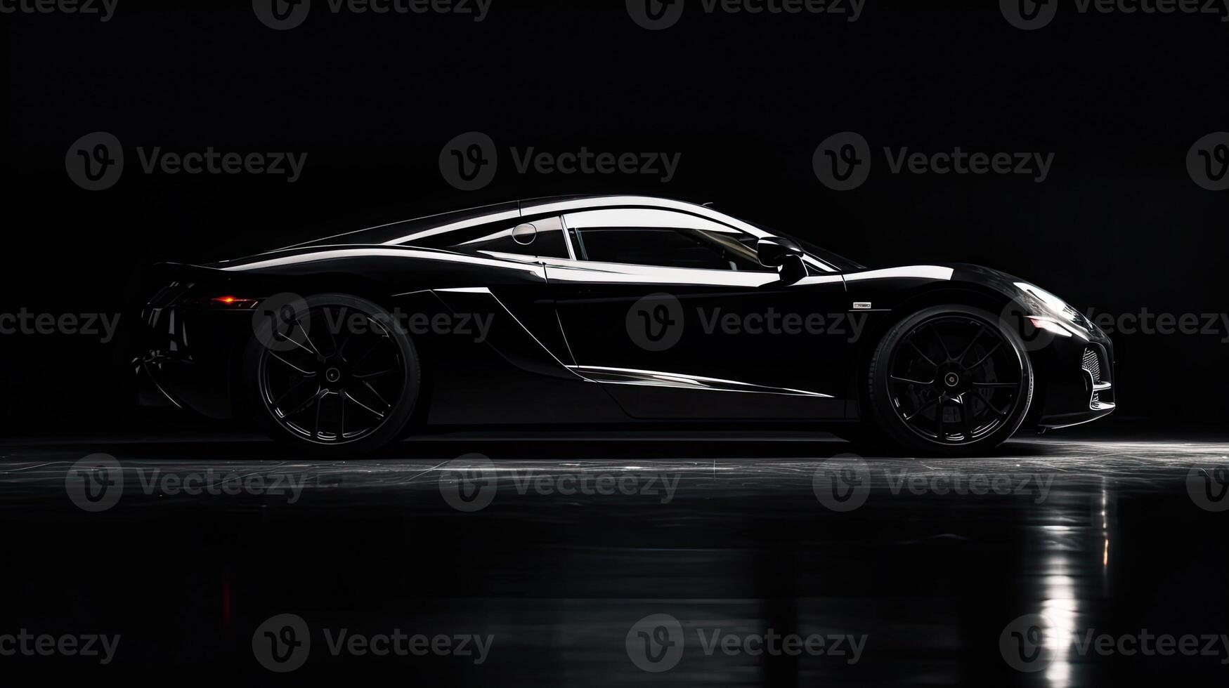 Close up front view of black sports car with copy space. Generative AI photo