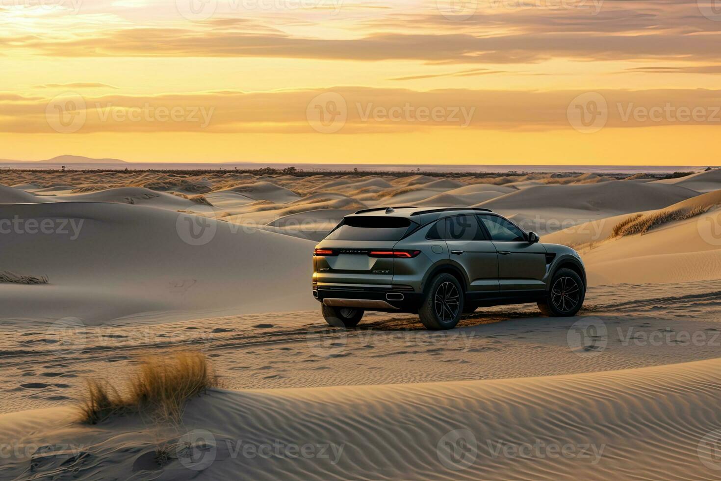 luxury car on sand dunes. Generative AI photo