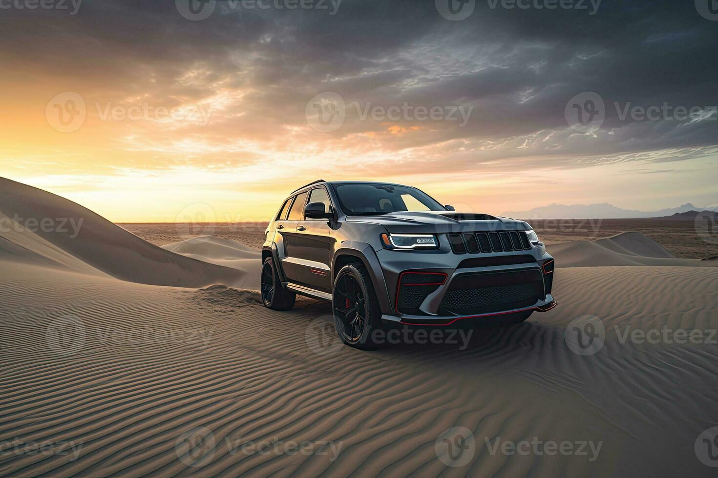 luxury car on sand dunes. Generative AI photo