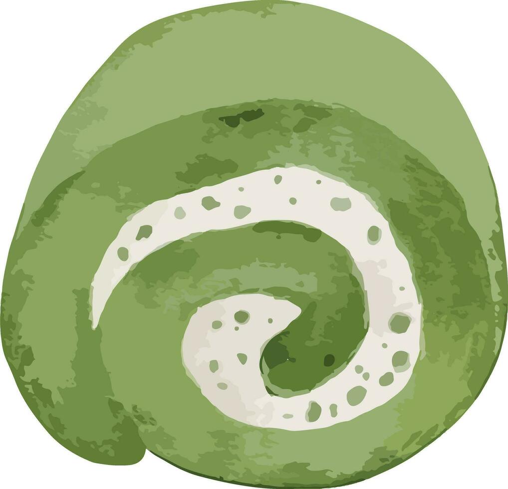 matcha rollcake mano dibujado acuarela ilustración aislado elemento vector