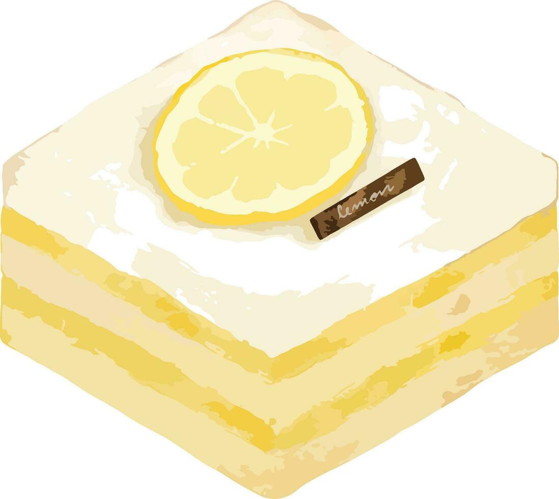 lemon cake Hand drawn watercolor illustration isolated element vector