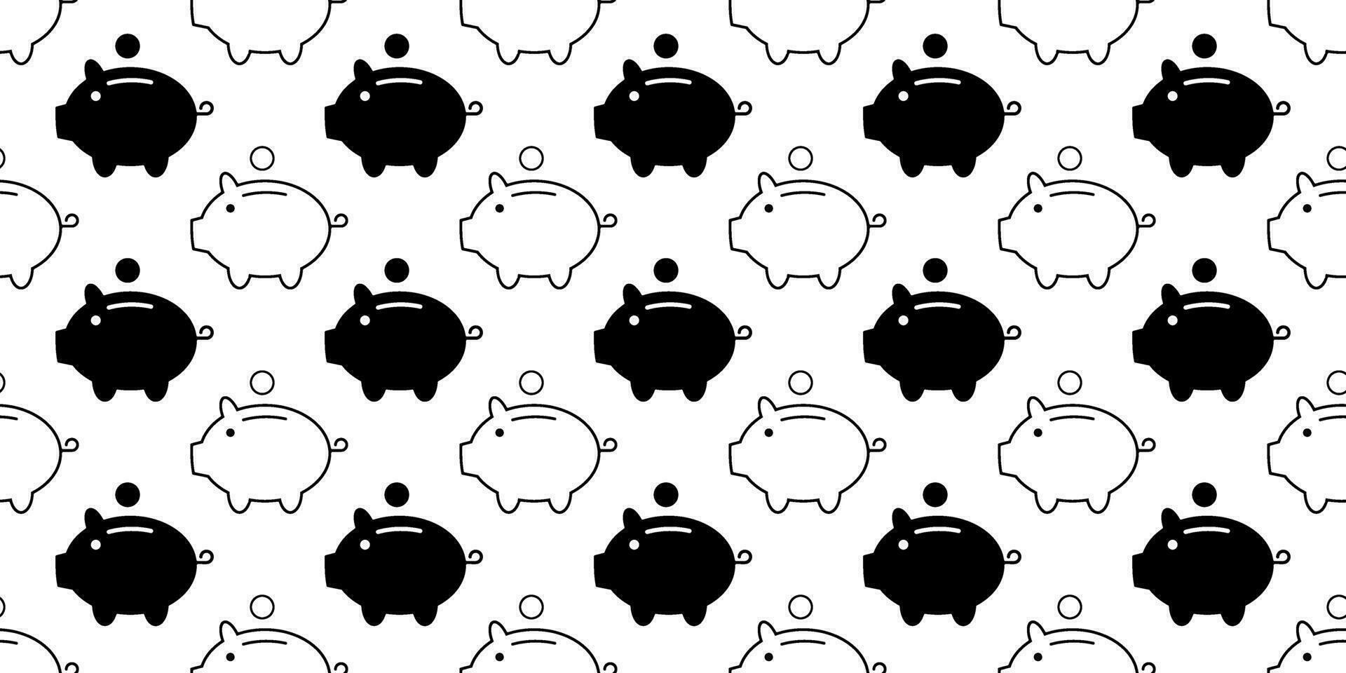 black white piggy bank seamless pattern vector