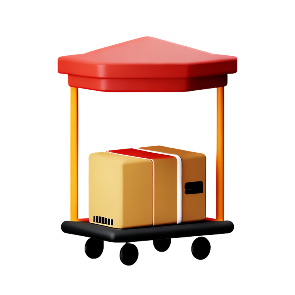 3d parcel box delivery with trolley shipping icon png