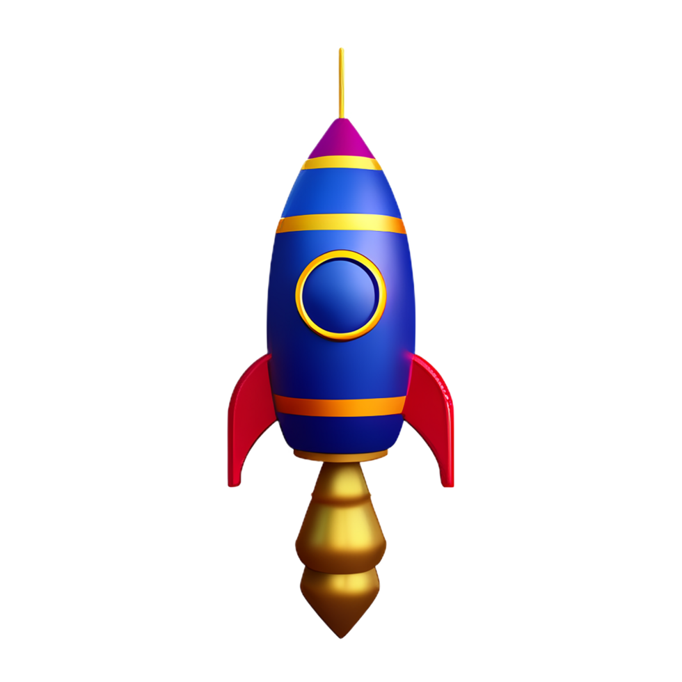 christmas 3d rocket with fireworks illustration png