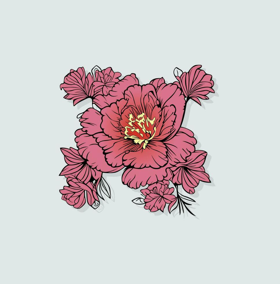 Flat flower vector Illustration Hand Drawn outline