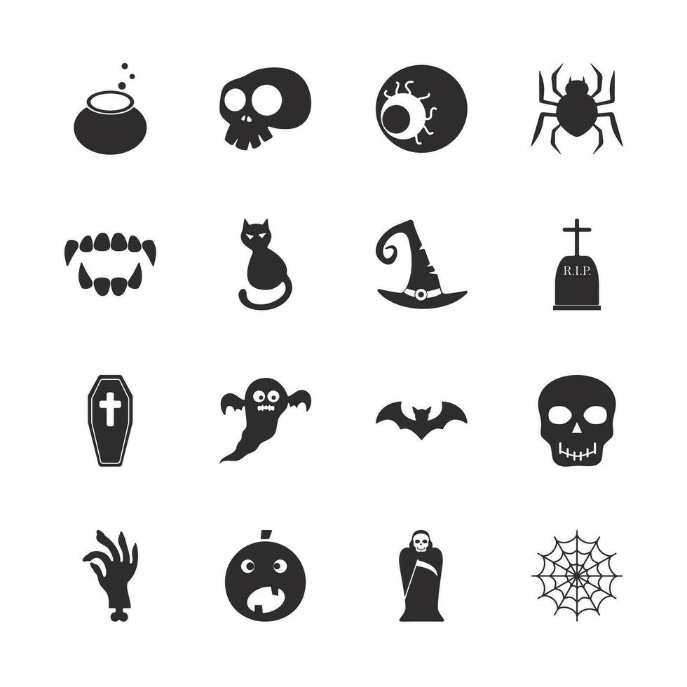 Set of halloween silhouettes black icon and character. Vector illustration Isolated on white background