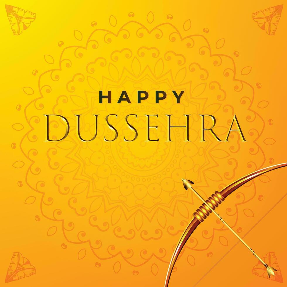 Happy dussehra festival and indian theme Vector illustration,gold bow with arrow on orange mandala design
