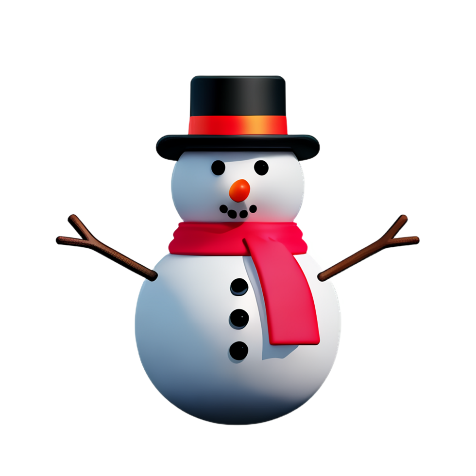 muñeco de nieve 3d de navidad con ilustración de sombrero negro png
