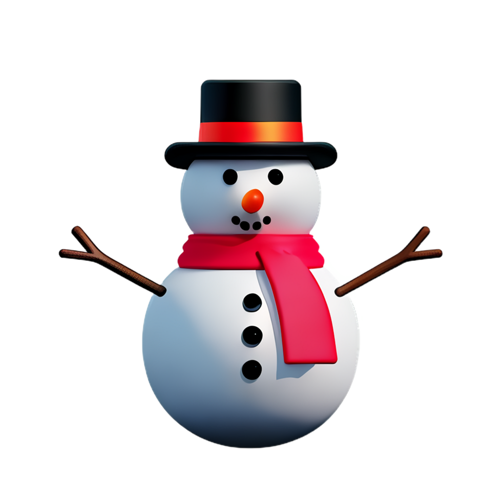christmas 3d snowman with black hat illustration png