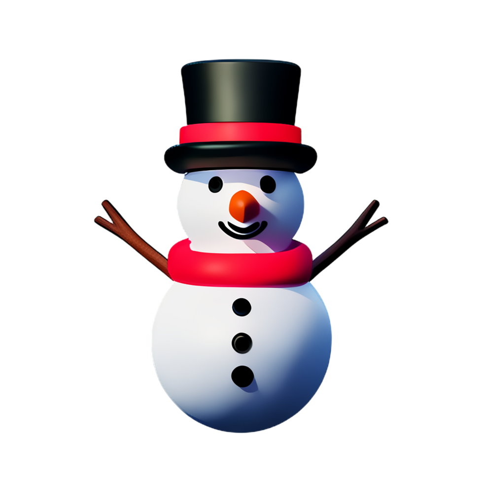 muñeco de nieve 3d de navidad con ilustración de sombrero negro png