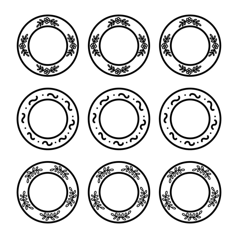 Set of vintage plates with different decorated. Vector