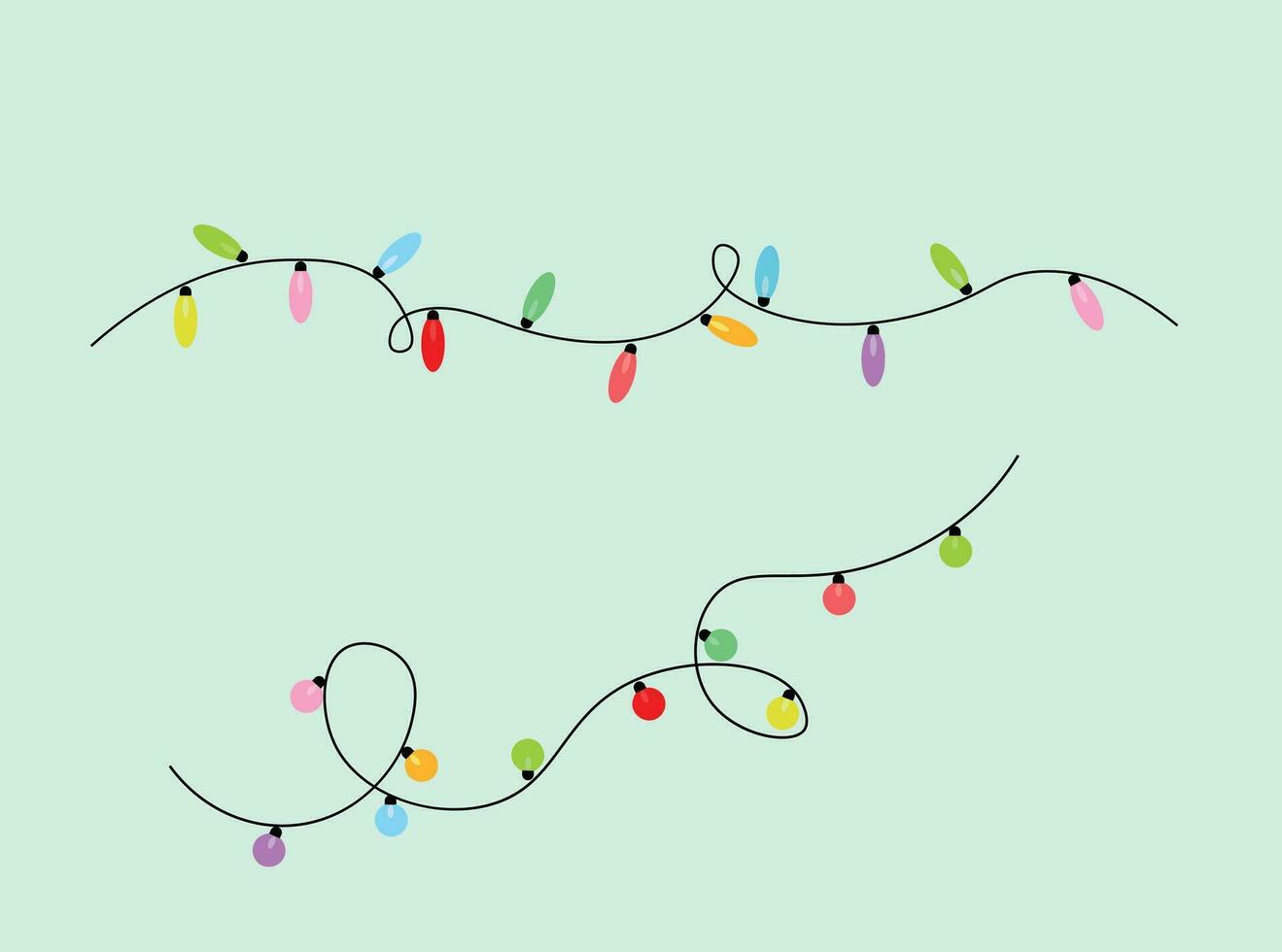 Christmas illustration flat vector in cartoon style. Colorful fairy lights with round shape and oval shape. Merry Christmas. For Christmas cards, banners, tag, labels, background.