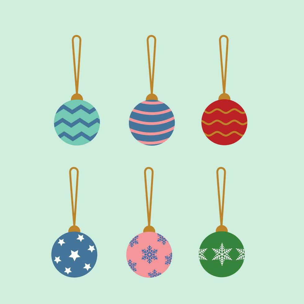 Cartoon baubles with flat illustration vector. For Christmas cards, banners, tag, labels, background. Ornament. vector