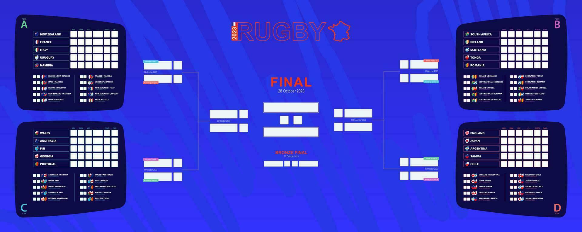 Tournament schedule, Rugby championship Bracket on blue abstract background. vector