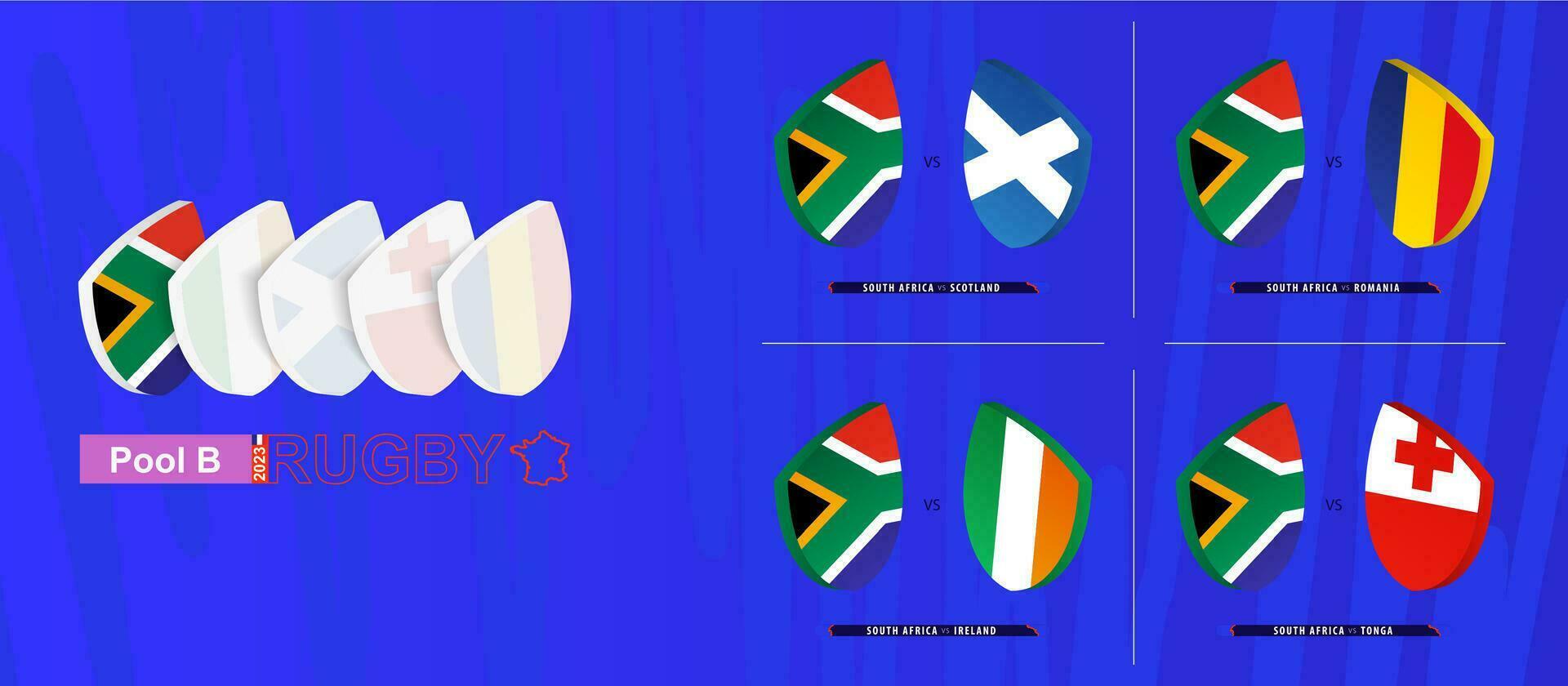 Rugby team of South Africa all matches icon in pool A of international rugby tournament. vector