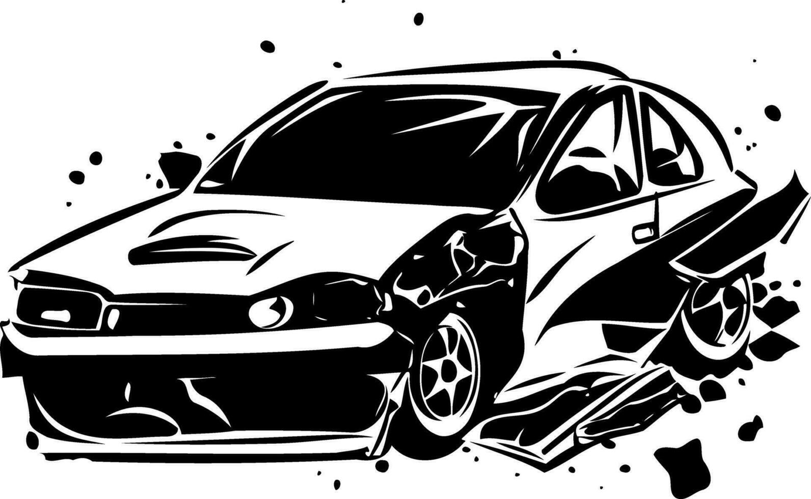 crashed car accident black and white vector