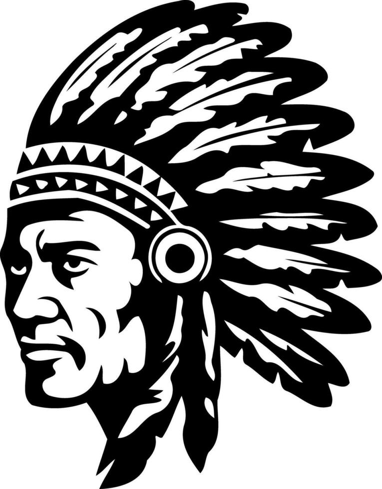 face of indian man with headdress in black and white vector