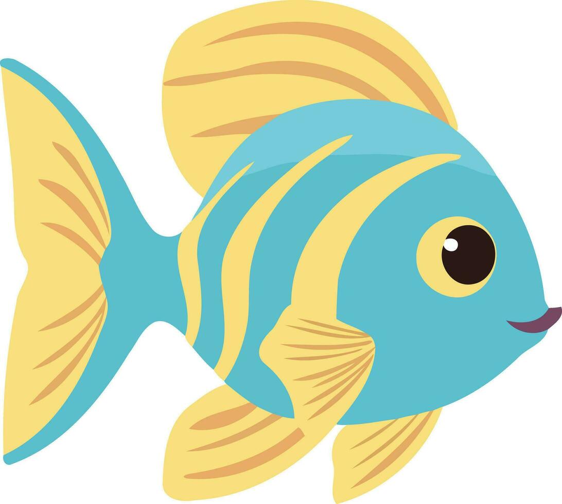 animal aquatic fish blue and yellow fluffy vector