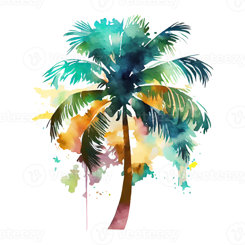 Watercolor silhouette palm tree, tropic beach, summer, nature illustration. AI Generative png