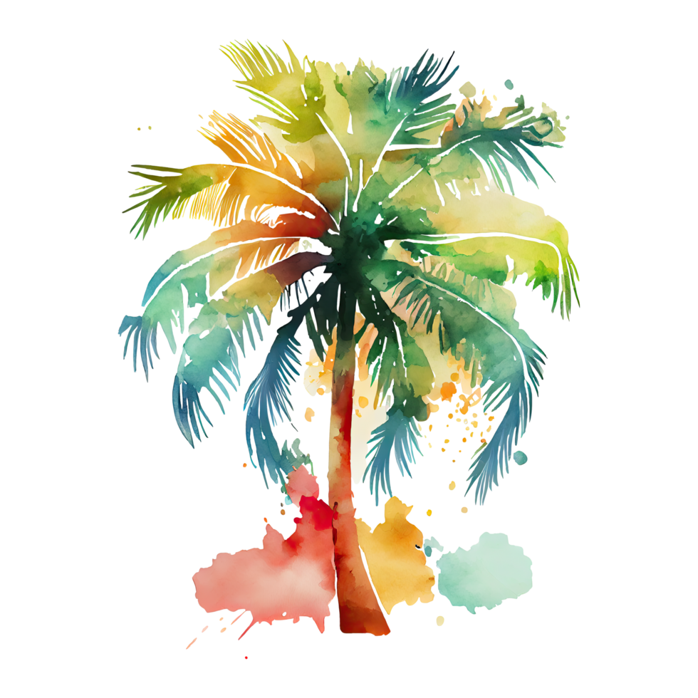 Watercolor silhouette palm tree, tropic beach, summer, nature illustration. AI Generative png