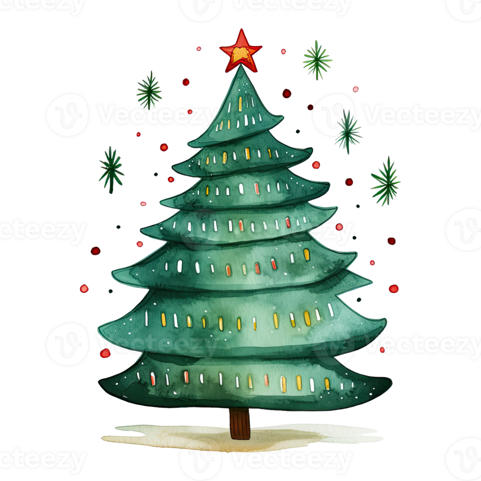 Christmas tree. Watercolor illustration isolated background. AI Generative png